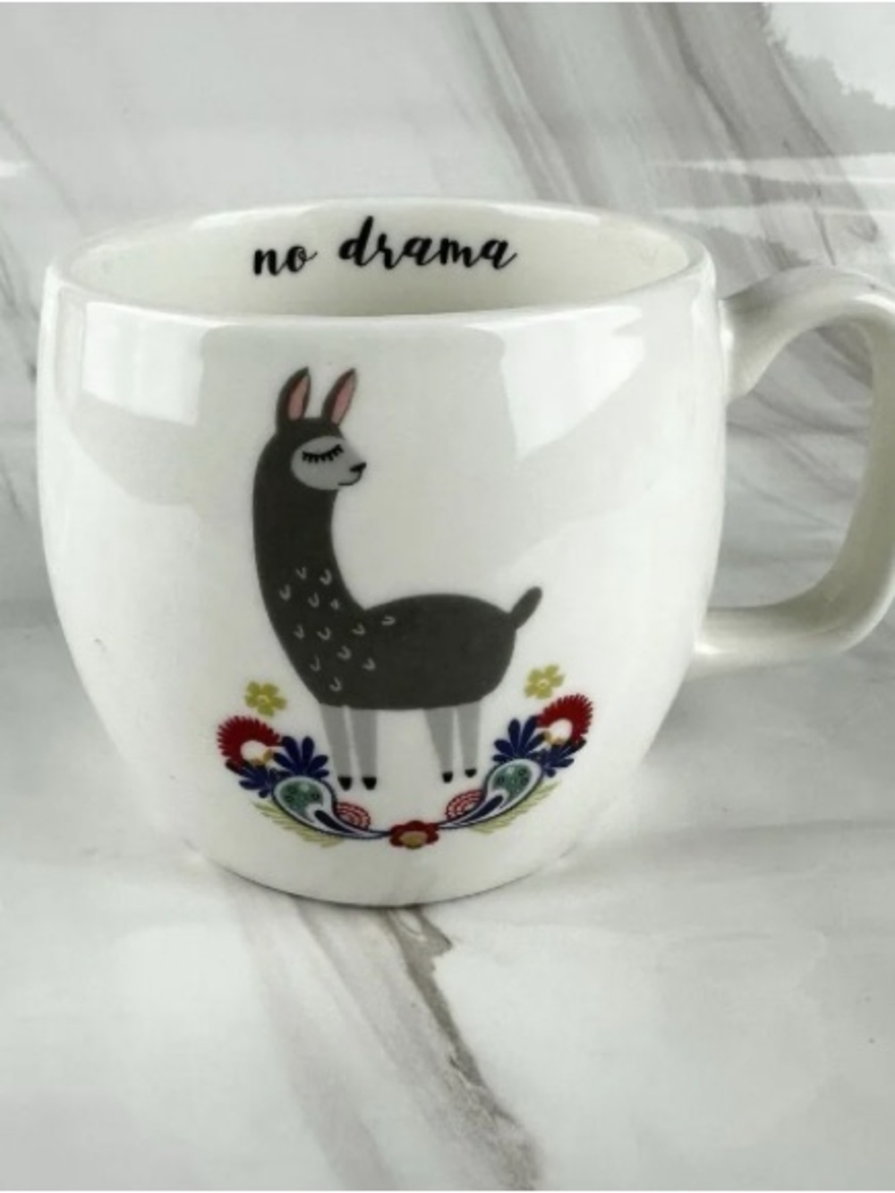 Opalhouse No Drama Llama 14oz Porcelain Mug Cup White Gray Multicolored